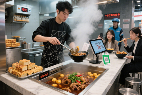 卤煮火烧店生意火爆的样子