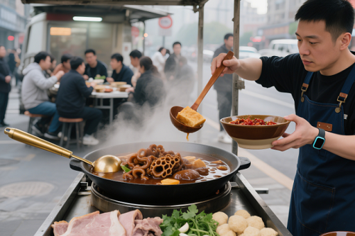 卤煮火烧热卖的样子